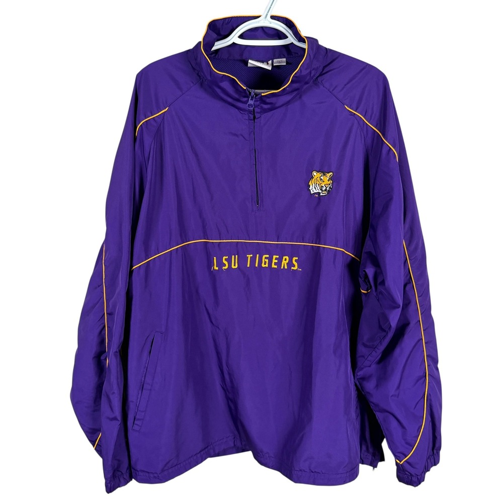 Vintage 90s LSU TIgers Windbreaker Jacket Mens L Purple 1/4 Zip Red Oak Pullover
